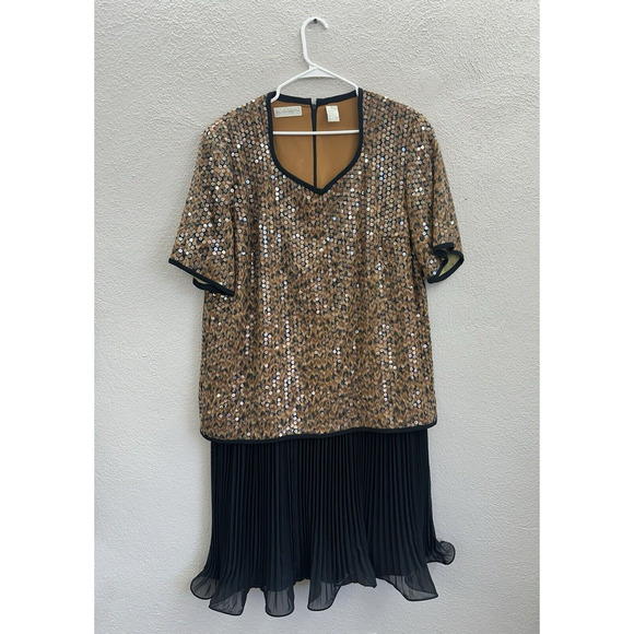 Elisabeth Liz Claiborne Womens Dress Size 16 Animal Print Sequin Short Sleeve - Picture 1 of 15